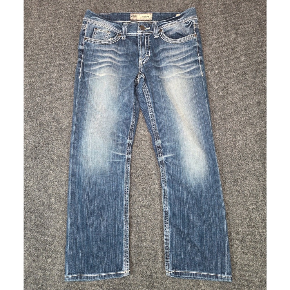 BKE Culture Pettera Crop Jeans Womens 31 Medium Wash Thick Stitch Denim BKC1009